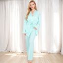 Green Large Women's 3-Piece Lounge Set with Tie-Front Cardigan and Ribbed Pants