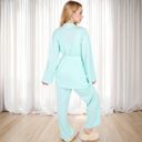 Green Large Women's 3-Piece Lounge Set with Tie-Front Cardigan and Ribbed Pants