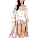  Women's Floral Satin Set Robe with Matching Cami Top and Shorts