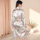 Gray Large Women's Floral Satin Set Robe with Matching Cami Top and Shorts