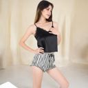 Black Large Women's Satin Pajama Set with Lace Trim Cami and Striped Drawstring Shorts