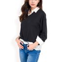  Women's V-Neck Top with Lace Trim and Button Cuffs