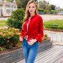 Red Medium Velvet Long Sleeve Button-Up Shirt with Chest Pocket and Collared Neck