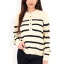  Women's Striped Waffle Knit Pullover with Button Down Collar - Medium, Light Beige