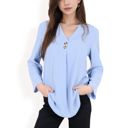  Women's V-Neck Blouse with Button Detail and Rolled Sleeves