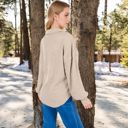 Beige Large Ribbed Knit Collared Pullover with Henley Buttons and Front Pocket