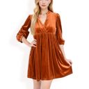  Women's Velvet Dress with V-Neck and Long Sleeves