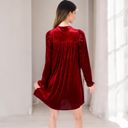 Red Large Women's Velvet Dress with V-Neck and Long Sleeves