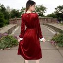 Red Large Women's Velvet Dress with Lace Trim and Button Detail