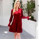 Red Medium Women's Tiered A-Line Dress with Long Sleeves and Smocked Cuffs