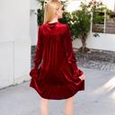 Red Medium Women's Tiered A-Line Dress with Long Sleeves and Smocked Cuffs