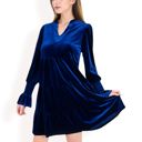 Blue Large Tiered A-Line Dress with Long Sleeves and Smocked Cuffs