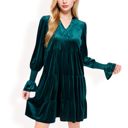 Green Large Tiered A-Line Dress with Long Sleeves and Smocked Cuffs