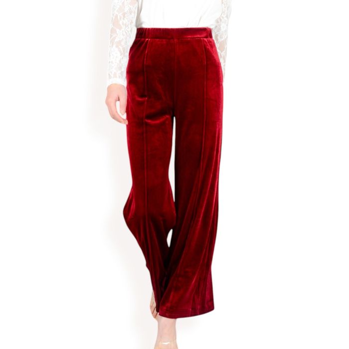 Women's High Waist Wide Leg Velvet Pants with Soft Textured Finish