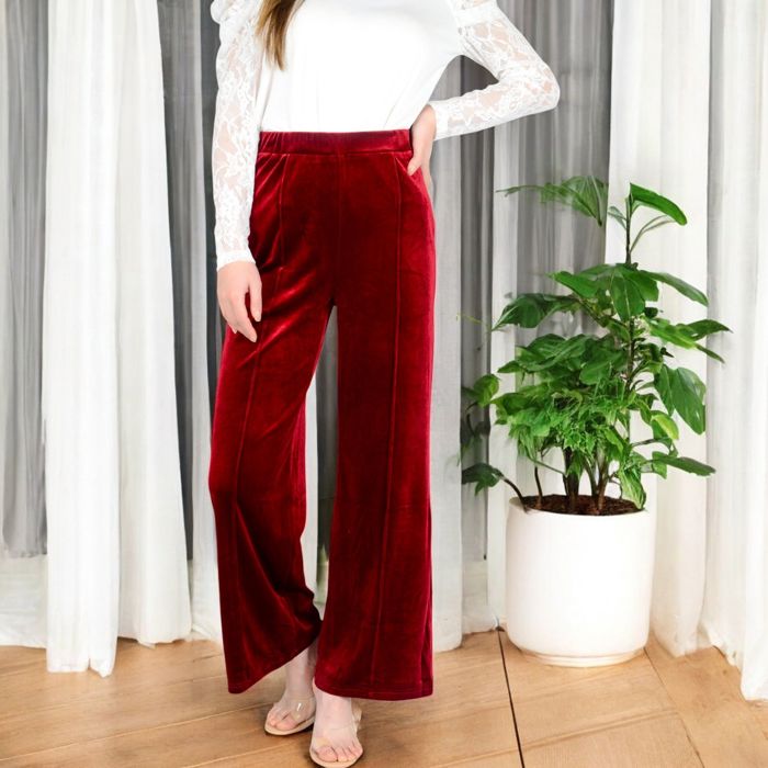 Women's High Waist Wide Leg Velvet Pants with Soft Textured Finish