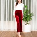 Red Large Women's High Waist Wide Leg Velvet Pants with Soft Textured Finish