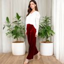 Red Large Women's High Waist Wide Leg Velvet Pants with Soft Textured Finish