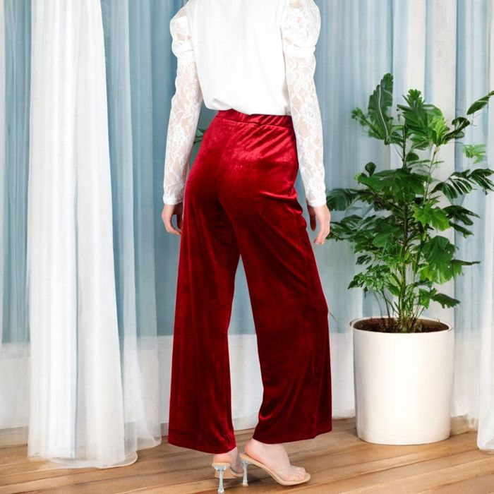 Women's High Waist Wide Leg Velvet Pants with Soft Textured Finish