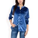  Women's Velvet Button-Down Shirt with Chest Pocket