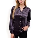 Purple Large Women's Velvet Button-Down Shirt with Chest Pocket