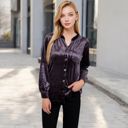 Purple Large Women's Velvet Button-Down Shirt with Chest Pocket