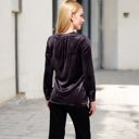 Purple Large Women's Velvet Button-Down Shirt with Chest Pocket