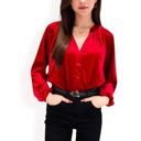  Women's Velvet Blouse with V-Neck and Button Detail