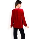 Red Large Women's Velvet Blouse with V-Neck and Button Detail