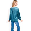 Green Large Women's Velvet Blouse with V-Neck and Button Detail