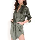 Green Large Women's Velvet V-Neck Mini Dress with Side Pockets