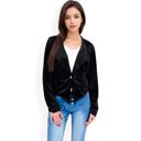 Black Large Women's Velvet Blazer with Single Button Closure