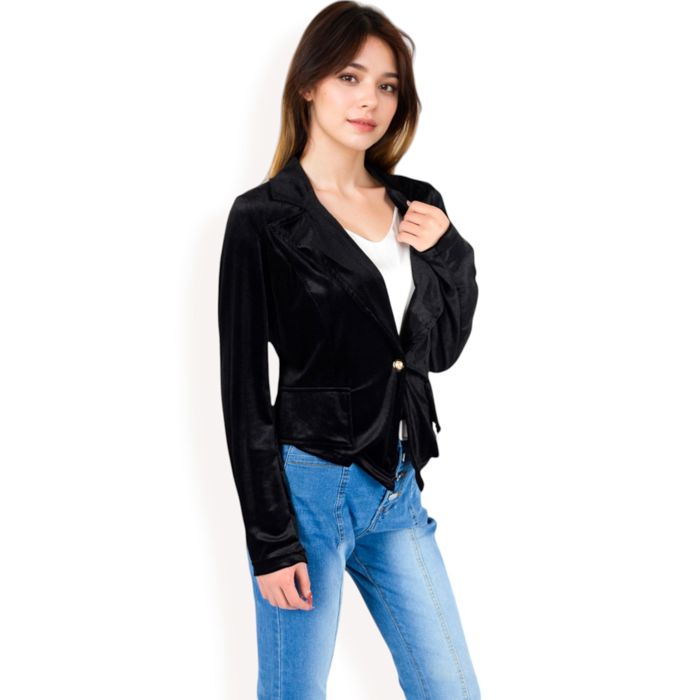 Women's Velvet Blazer with Single Button Closure