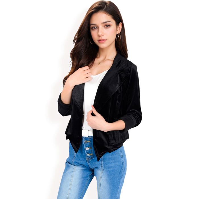 Women's Velvet Blazer with Single Button Closure