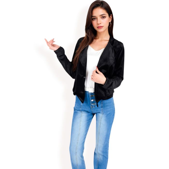 Women's Velvet Blazer with Single Button Closure