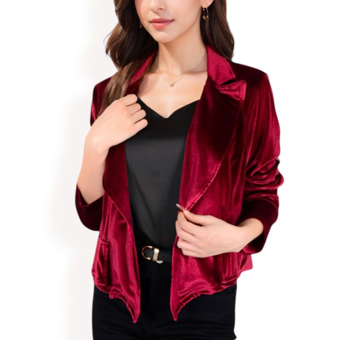 Women's Velvet Blazer with Single Button Closure