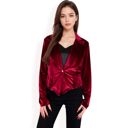 Red Large Women's Velvet Blazer with Single Button Closure