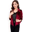 Red Large Women's Velvet Blazer with Single Button Closure