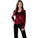 Red Large Women's Velvet Blazer with Single Button Closure