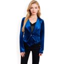 Blue Large Women's Velvet Blazer with Single Button Closure