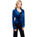 Blue Large Women's Velvet Blazer with Single Button Closure