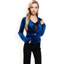 Blue Large Women's Velvet Blazer with Single Button Closure