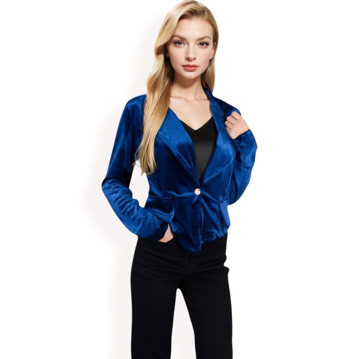 Women's Velvet Blazer with Single Button Closure