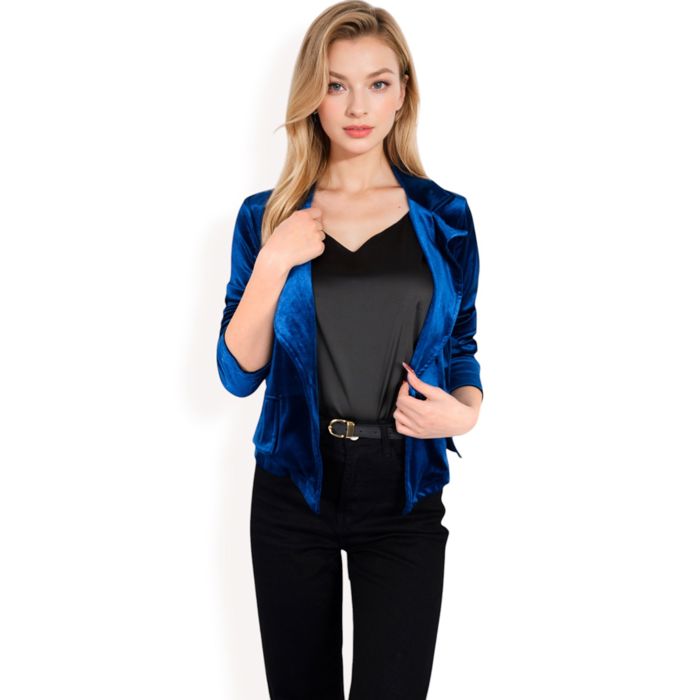 Women's Velvet Blazer with Single Button Closure