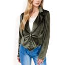 Green Large Women's Velvet Blazer with Single Button Closure