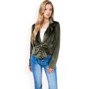 Green Large Women's Velvet Blazer with Single Button Closure