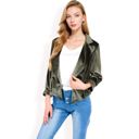 Green Large Women's Velvet Blazer with Single Button Closure