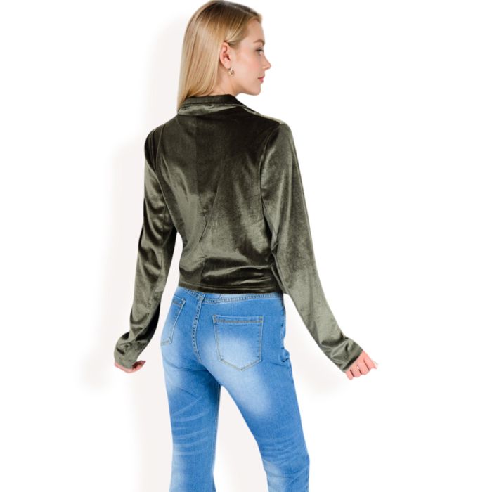 Women's Velvet Blazer with Single Button Closure