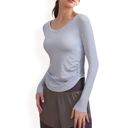  Women's Long Sleeve Fitted Activewear Top with Side Ruching and Scoop Neck