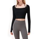  Women's Long Sleeve Square Neck Cropped Activewear Top with Fitted Design