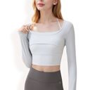 Blue Large Women's Long Sleeve Square Neck Cropped Activewear Top with Fitted Design